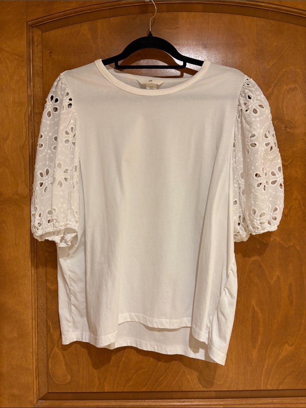 H&M White Puff-Sleeve Eyelet Top
